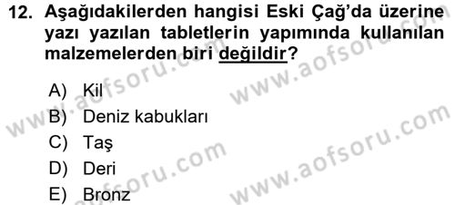Eski Anadolu Tarihi Dersi 2015 - 2016 Yılı (Vize) Ara Sınav Soruları 12. Soru