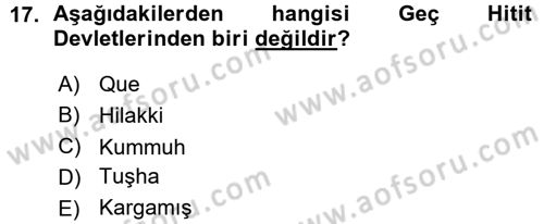 Eski Anadolu Tarihi Dersi 2015 - 2016 Yılı (Vize) Ara Sınav Soruları 17. Soru