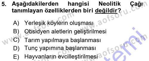 Eski Anadolu Tarihi Dersi 2015 - 2016 Yılı (Vize) Ara Sınav Soruları 5. Soru