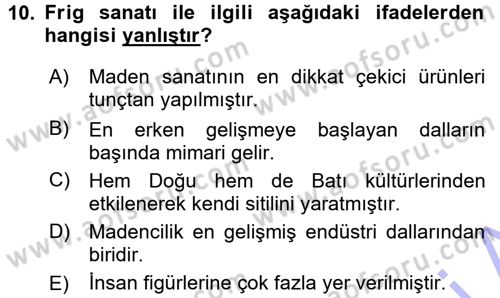 Eski Anadolu Tarihi Dersi 2015 - 2016 Yılı (Final) Dönem Sonu Sınav Soruları 10. Soru