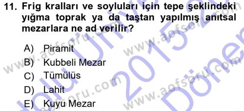 Eski Anadolu Tarihi Dersi 2015 - 2016 Yılı (Final) Dönem Sonu Sınav Soruları 11. Soru