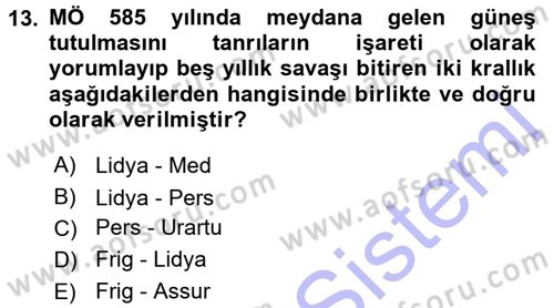 Eski Anadolu Tarihi Dersi 2015 - 2016 Yılı (Final) Dönem Sonu Sınav Soruları 13. Soru