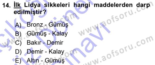 Eski Anadolu Tarihi Dersi 2015 - 2016 Yılı (Final) Dönem Sonu Sınav Soruları 14. Soru