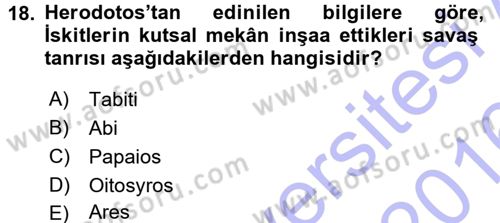 Eski Anadolu Tarihi Dersi 2015 - 2016 Yılı (Final) Dönem Sonu Sınav Soruları 18. Soru