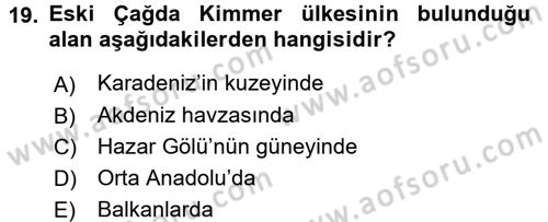 Eski Anadolu Tarihi Dersi 2015 - 2016 Yılı (Final) Dönem Sonu Sınav Soruları 19. Soru