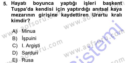 Eski Anadolu Tarihi Dersi 2015 - 2016 Yılı (Final) Dönem Sonu Sınav Soruları 5. Soru