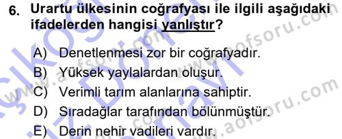 Eski Anadolu Tarihi Dersi 2015 - 2016 Yılı (Final) Dönem Sonu Sınav Soruları 6. Soru