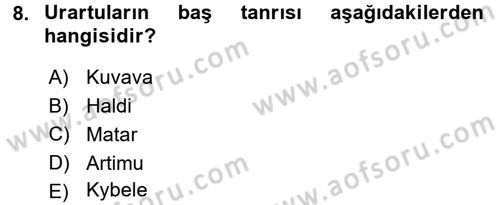 Eski Anadolu Tarihi Dersi 2015 - 2016 Yılı (Final) Dönem Sonu Sınav Soruları 8. Soru