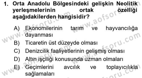 Eski Anadolu Tarihi Dersi 2016 - 2017 Yılı (Vize) Ara Sınav Soruları 1. Soru