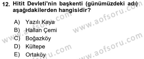 Eski Anadolu Tarihi Dersi 2016 - 2017 Yılı (Vize) Ara Sınav Soruları 12. Soru