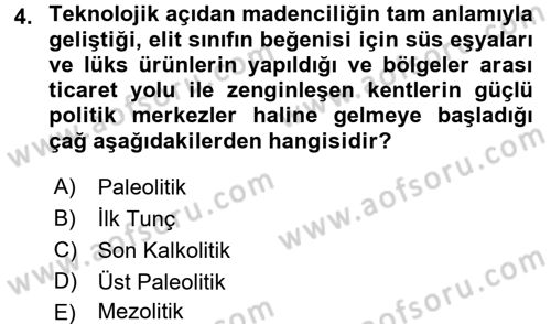 Eski Anadolu Tarihi Dersi 2016 - 2017 Yılı (Vize) Ara Sınav Soruları 4. Soru