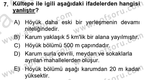 Eski Anadolu Tarihi Dersi 2016 - 2017 Yılı (Vize) Ara Sınav Soruları 7. Soru