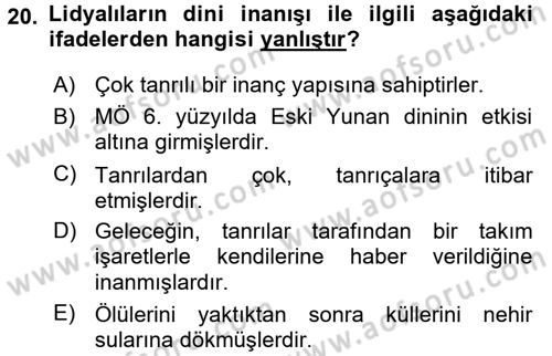 Eski Anadolu Tarihi Dersi 2016 - 2017 Yılı (Final) Dönem Sonu Sınav Soruları 20. Soru