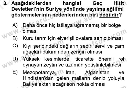 Eski Anadolu Tarihi Dersi 2016 - 2017 Yılı (Final) Dönem Sonu Sınav Soruları 3. Soru