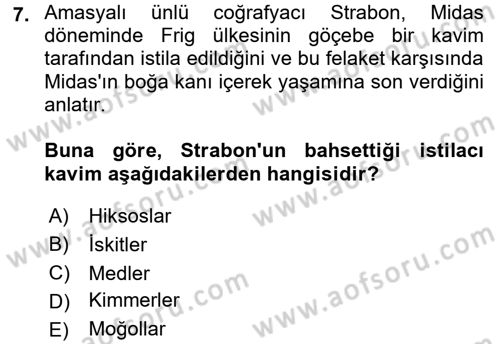 Eski Anadolu Tarihi Dersi 2016 - 2017 Yılı (Final) Dönem Sonu Sınav Soruları 7. Soru