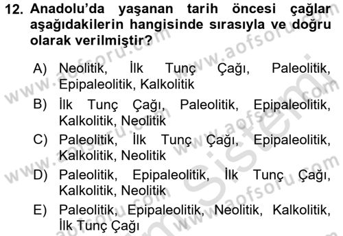 Eski Anadolu Tarihi Dersi 2017 - 2018 Yılı (Vize) Ara Sınavı 12. Soru