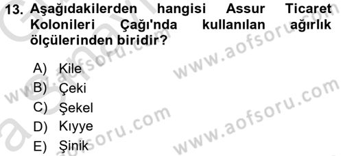 Eski Anadolu Tarihi Dersi 2017 - 2018 Yılı (Vize) Ara Sınavı 13. Soru