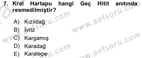 Eski Anadolu Tarihi Dersi 2017 - 2018 Yılı (Vize) Ara Sınav Soruları 7. Soru