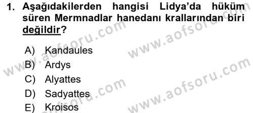Eski Anadolu Tarihi Dersi 2017 - 2018 Yılı (Final) Dönem Sonu Sınav Soruları 1. Soru