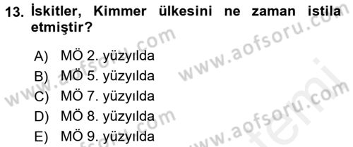 Eski Anadolu Tarihi Dersi 2017 - 2018 Yılı (Final) Dönem Sonu Sınav Soruları 13. Soru