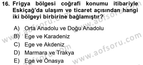 Eski Anadolu Tarihi Dersi 2017 - 2018 Yılı (Final) Dönem Sonu Sınav Soruları 16. Soru