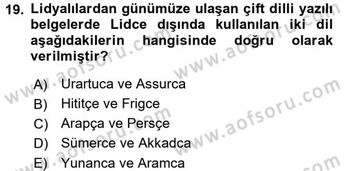 Eski Anadolu Tarihi Dersi 2017 - 2018 Yılı (Final) Dönem Sonu Sınav Soruları 19. Soru