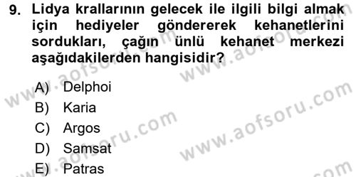 Eski Anadolu Tarihi Dersi 2017 - 2018 Yılı (Final) Dönem Sonu Sınav Soruları 9. Soru