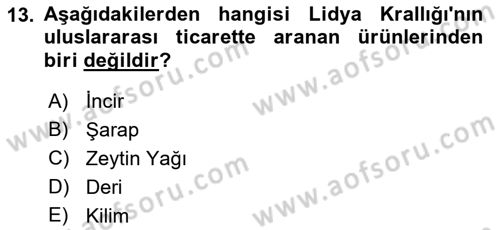 Eski Anadolu Tarihi Dersi 2018 - 2019 Yılı (Final) Dönem Sonu Sınav Soruları 13. Soru