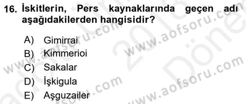 Eski Anadolu Tarihi Dersi 2018 - 2019 Yılı (Final) Dönem Sonu Sınav Soruları 16. Soru