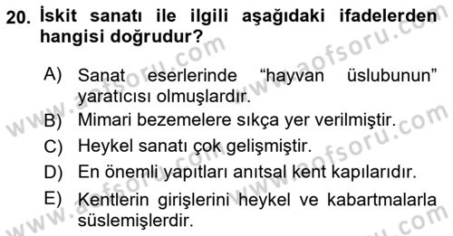 Eski Anadolu Tarihi Dersi 2018 - 2019 Yılı (Final) Dönem Sonu Sınav Soruları 20. Soru