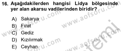 Eski Anadolu Tarihi Dersi 2018 - 2019 Yılı Yaz Okulu Sınav Soruları 16. Soru