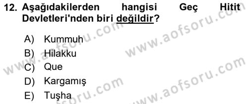 Eski Anadolu Tarihi Dersi 2019 - 2020 Yılı (Vize) Ara Sınav Soruları 12. Soru