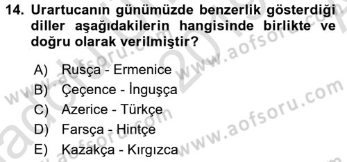 Eski Anadolu Tarihi Dersi 2019 - 2020 Yılı (Vize) Ara Sınav Soruları 14. Soru
