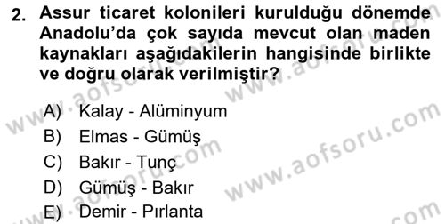Eski Anadolu Tarihi Dersi 2019 - 2020 Yılı (Vize) Ara Sınav Soruları 2. Soru