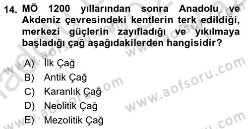 Eski Anadolu Tarihi Dersi 2020 - 2021 Yılı Yaz Okulu Sınav Soruları 14. Soru