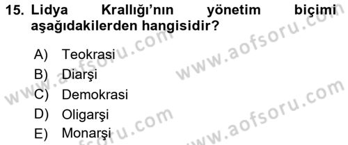 Eski Anadolu Tarihi Dersi 2020 - 2021 Yılı Yaz Okulu Sınav Soruları 15. Soru