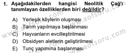 Eski Anadolu Tarihi Dersi 2021 - 2022 Yılı (Vize) Ara Sınavı 1. Soru