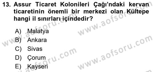 Eski Anadolu Tarihi Dersi 2021 - 2022 Yılı (Vize) Ara Sınavı 13. Soru