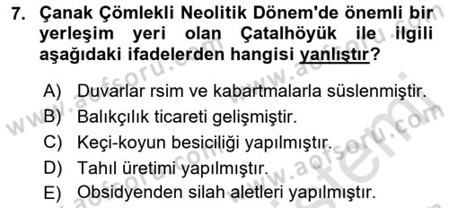 Eski Anadolu Tarihi Dersi 2021 - 2022 Yılı (Vize) Ara Sınav Soruları 7. Soru