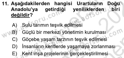 Eski Anadolu Tarihi Dersi 2021 - 2022 Yılı (Final) Dönem Sonu Sınav Soruları 11. Soru