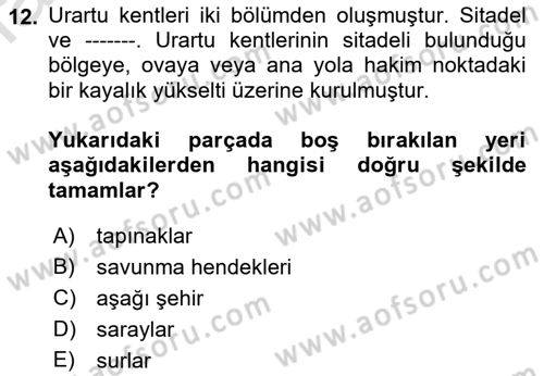 Eski Anadolu Tarihi Dersi 2021 - 2022 Yılı (Final) Dönem Sonu Sınav Soruları 12. Soru