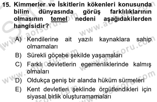 Eski Anadolu Tarihi Dersi 2021 - 2022 Yılı (Final) Dönem Sonu Sınav Soruları 15. Soru