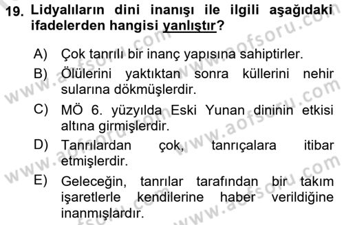 Eski Anadolu Tarihi Dersi 2021 - 2022 Yılı (Final) Dönem Sonu Sınav Soruları 19. Soru