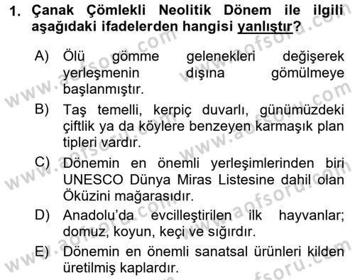 Eski Anadolu Tarihi Dersi 2021 - 2022 Yılı Yaz Okulu Sınavı 1. Soru