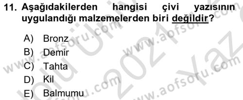 Eski Anadolu Tarihi Dersi 2021 - 2022 Yılı Yaz Okulu Sınav Soruları 11. Soru