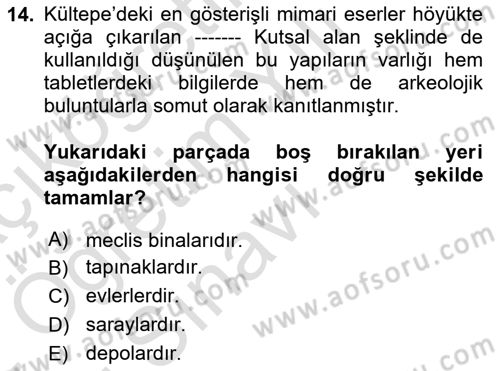 Eski Anadolu Tarihi Dersi 2021 - 2022 Yılı Yaz Okulu Sınav Soruları 14. Soru