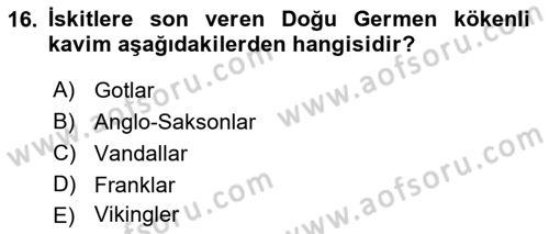 Eski Anadolu Tarihi Dersi 2021 - 2022 Yılı Yaz Okulu Sınav Soruları 16. Soru