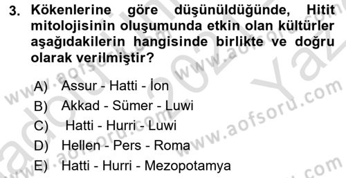 Eski Anadolu Tarihi Dersi 2021 - 2022 Yılı Yaz Okulu Sınav Soruları 3. Soru