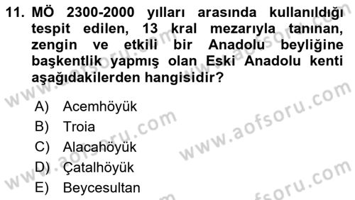 Eski Anadolu Tarihi Dersi 2022 - 2023 Yılı (Vize) Ara Sınav Soruları 11. Soru
