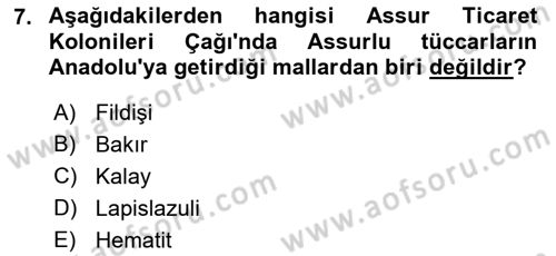 Eski Anadolu Tarihi Dersi 2022 - 2023 Yılı (Vize) Ara Sınav Soruları 7. Soru
